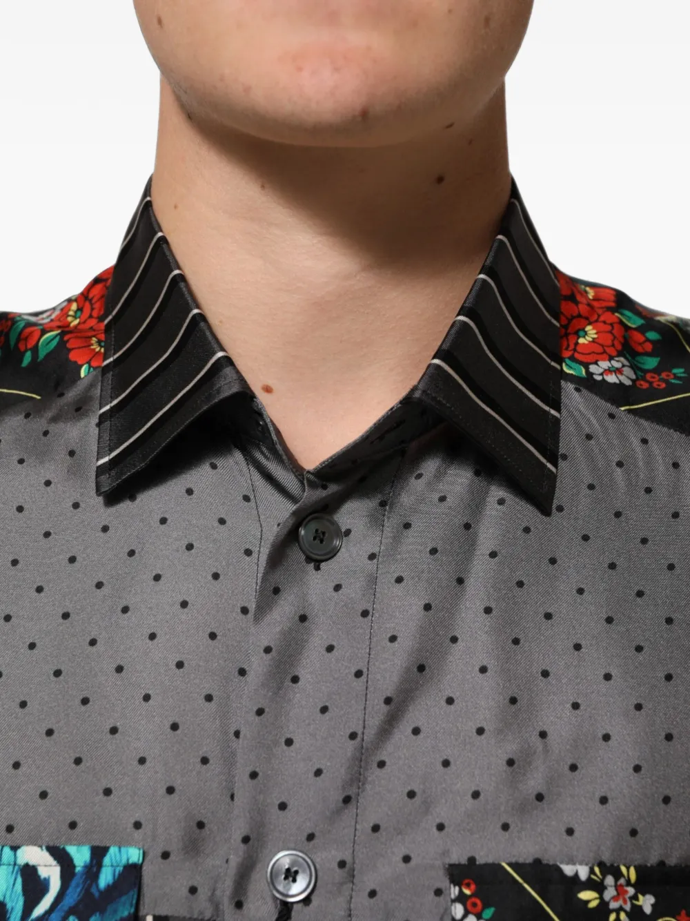 Dolce & Gabbana patchwork long-sleeve shirt Zwart