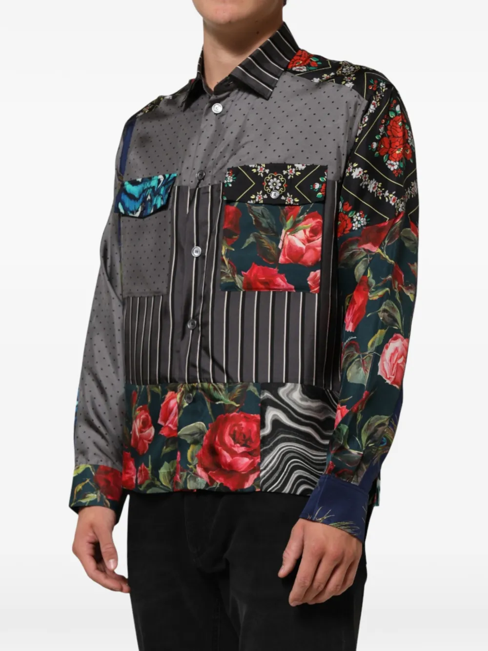 Dolce & Gabbana patchwork long-sleeve shirt Zwart
