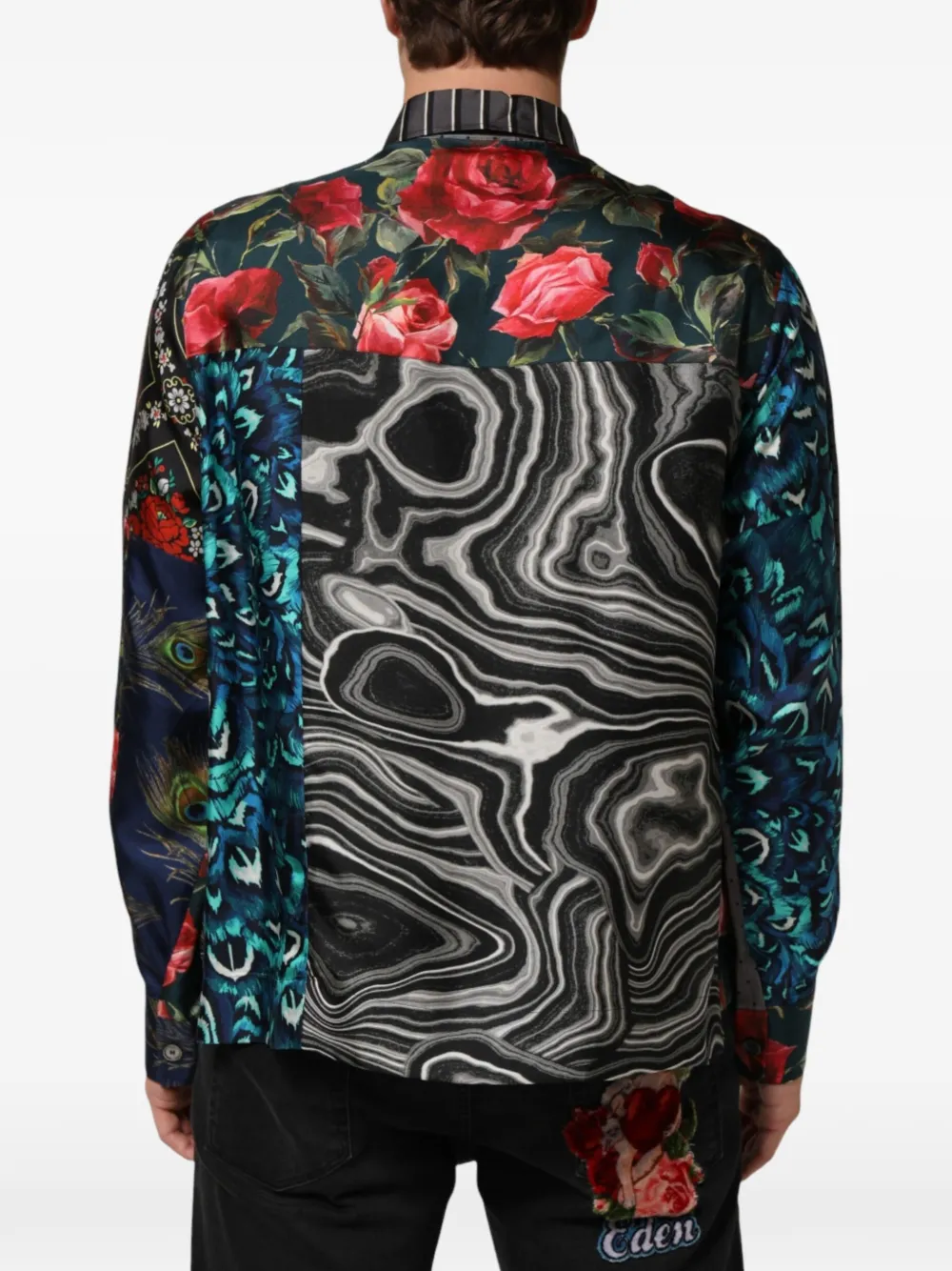 Dolce & Gabbana patchwork long-sleeve shirt Zwart