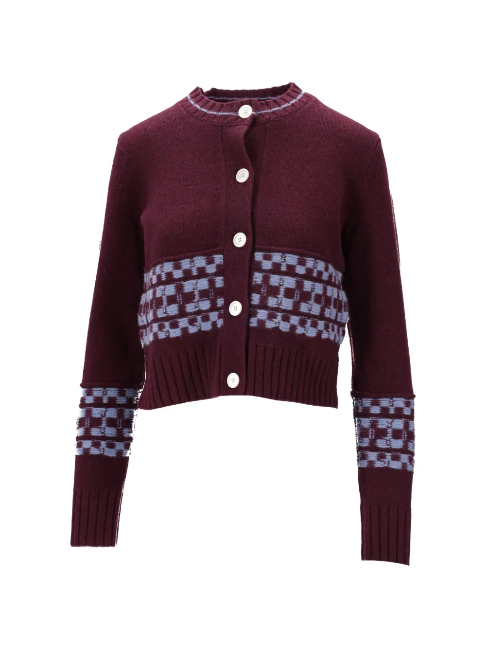 B.B. Walace geometric-pattern ribbed-trim cardigan · S