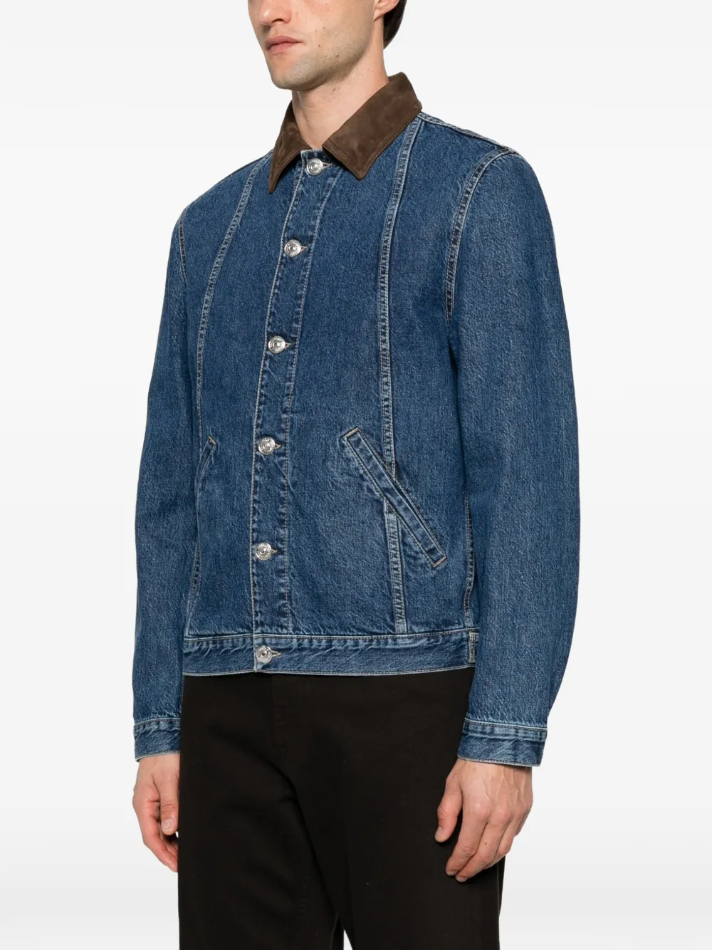 Brunello Cucinelli contrasting-collar denim jacket Blauw