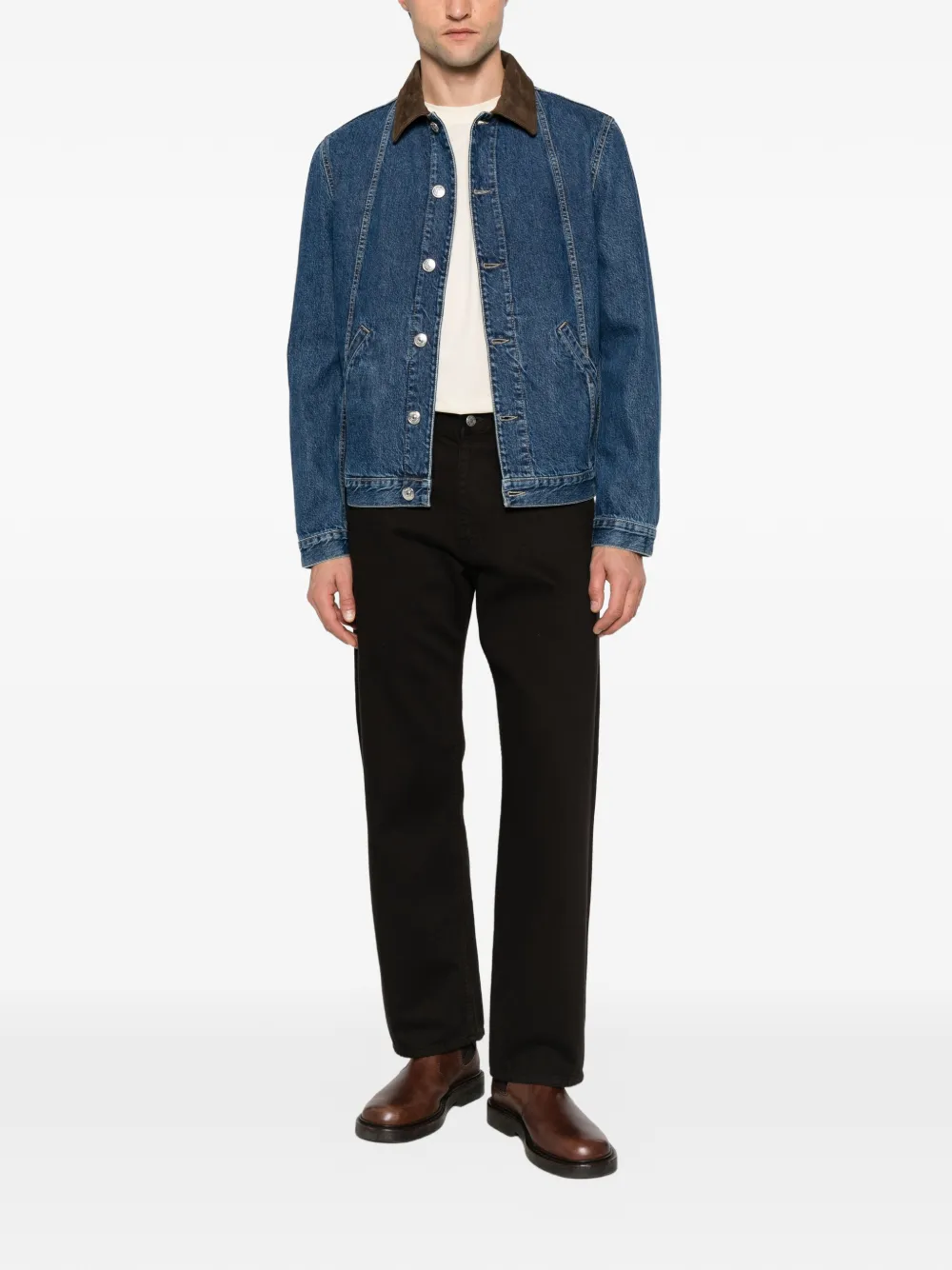 Brunello Cucinelli contrasting-collar denim jacket Blauw