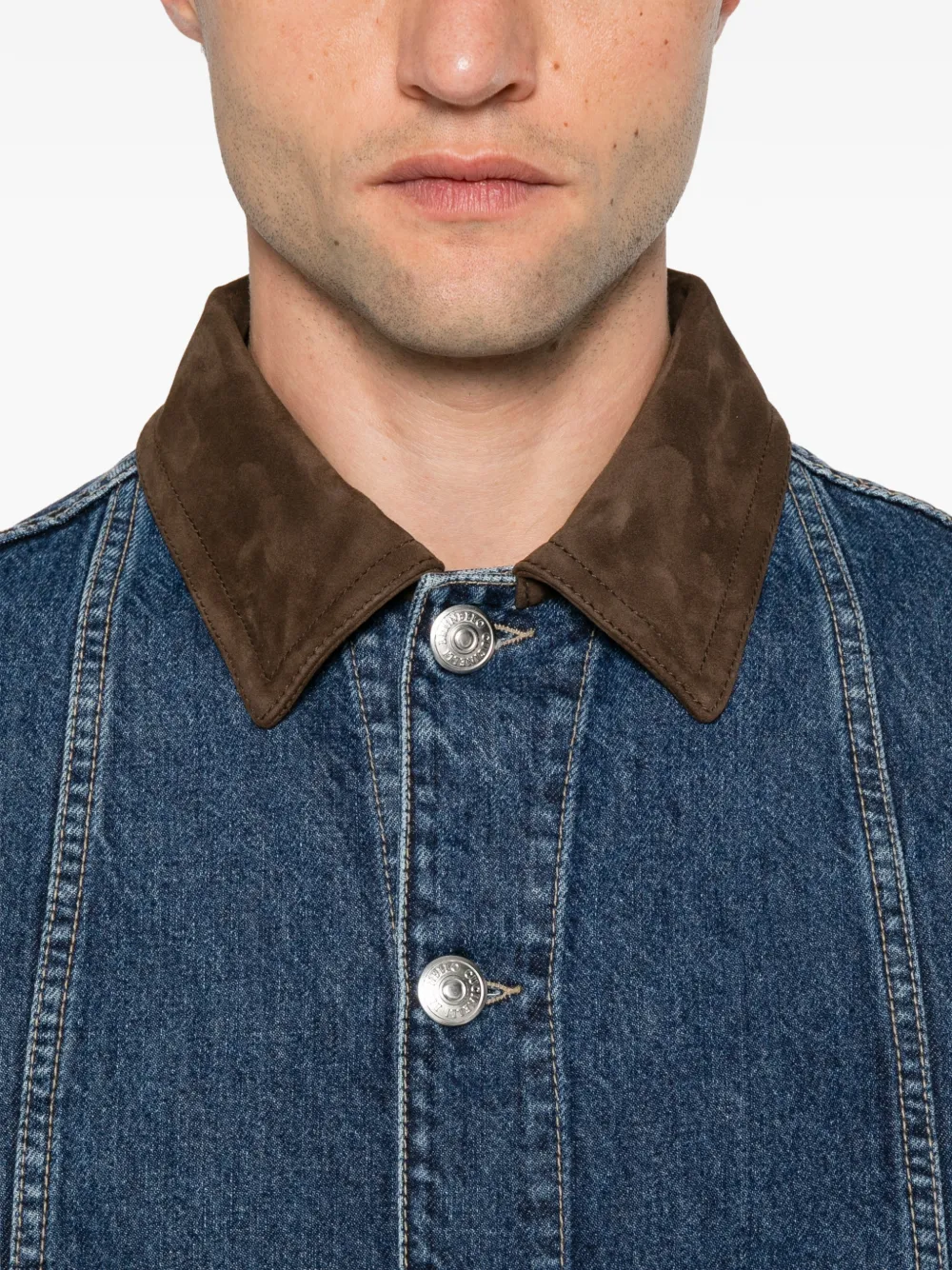 Brunello Cucinelli contrasting-collar denim jacket Blauw