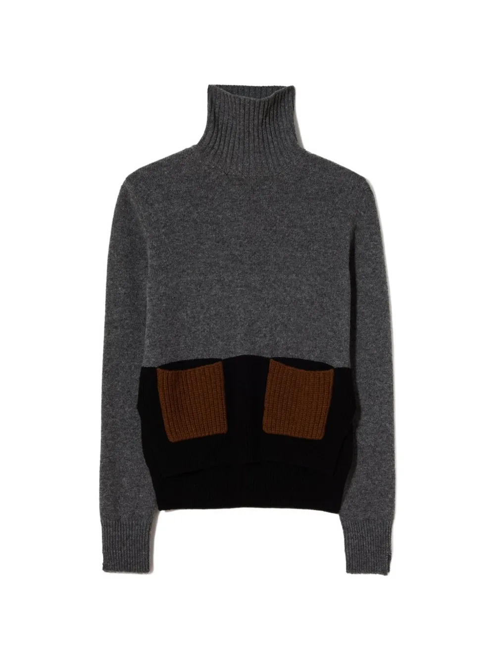 Plan C Colour-block Turtleneck Sweater In Gray