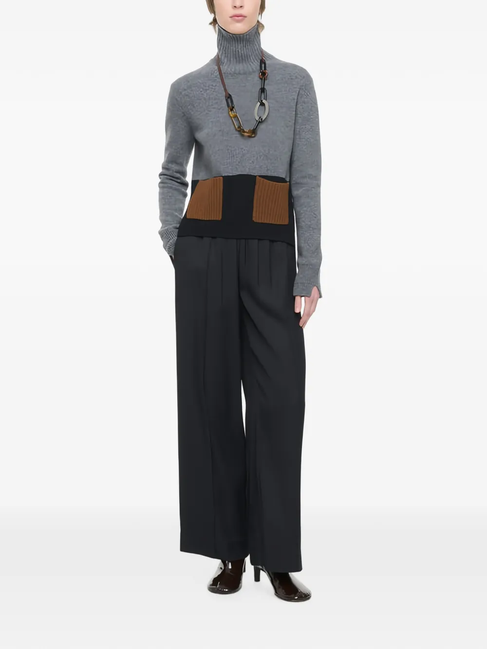 Plan C colour-block turtleneck sweater Grijs
