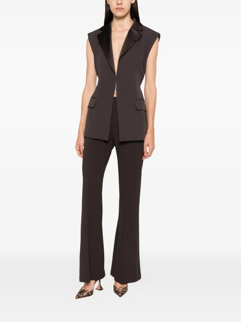 Imperial Satin-lapel Cutout-back Gilet In Brown