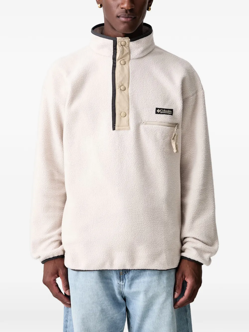 Columbia fleece logo-patch sweater Beige