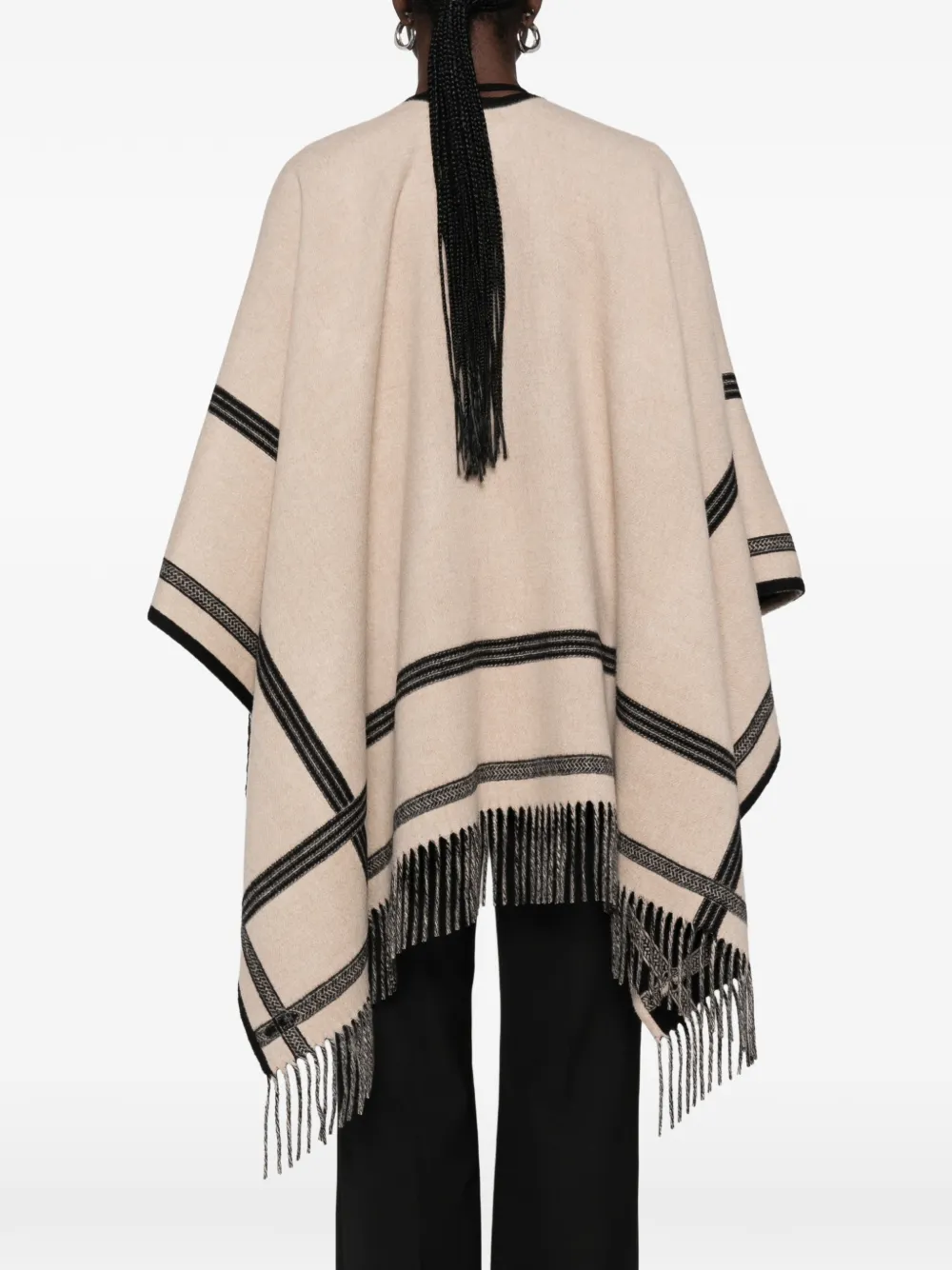 FENDI fringe-trimmed striped poncho Beige