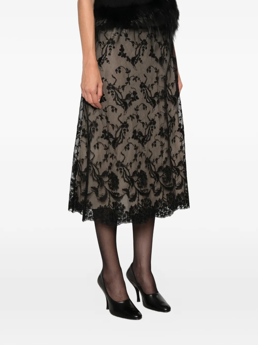 FENDI Midi-rok met bloemenkant Zwart
