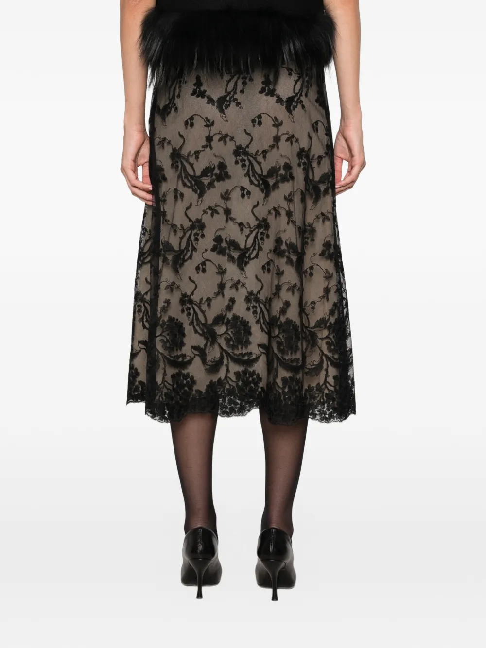 FENDI Midi-rok met bloemenkant Zwart