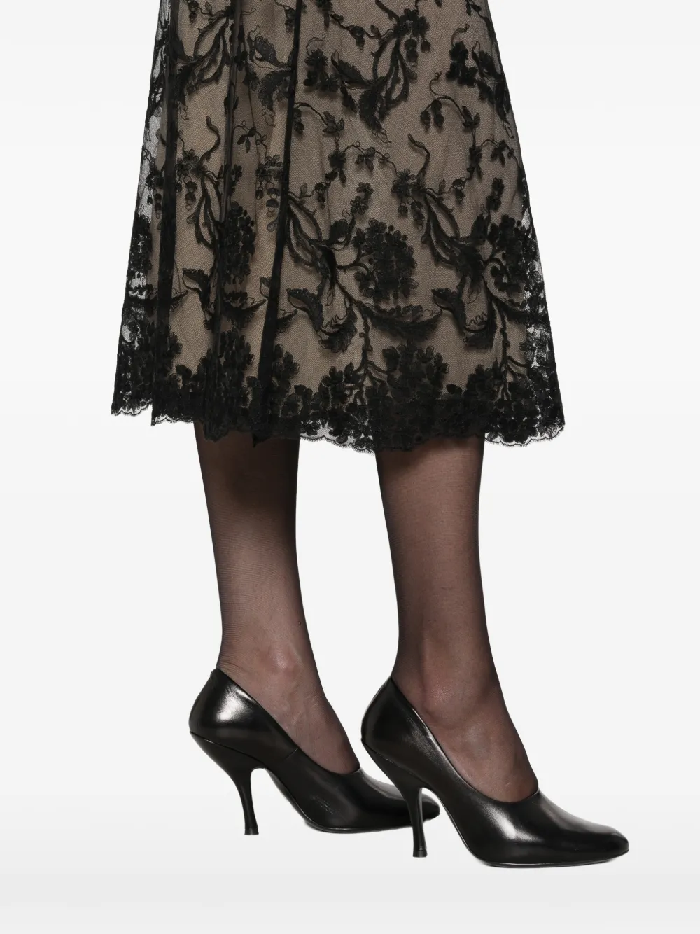 FENDI Midi-rok met bloemenkant Zwart