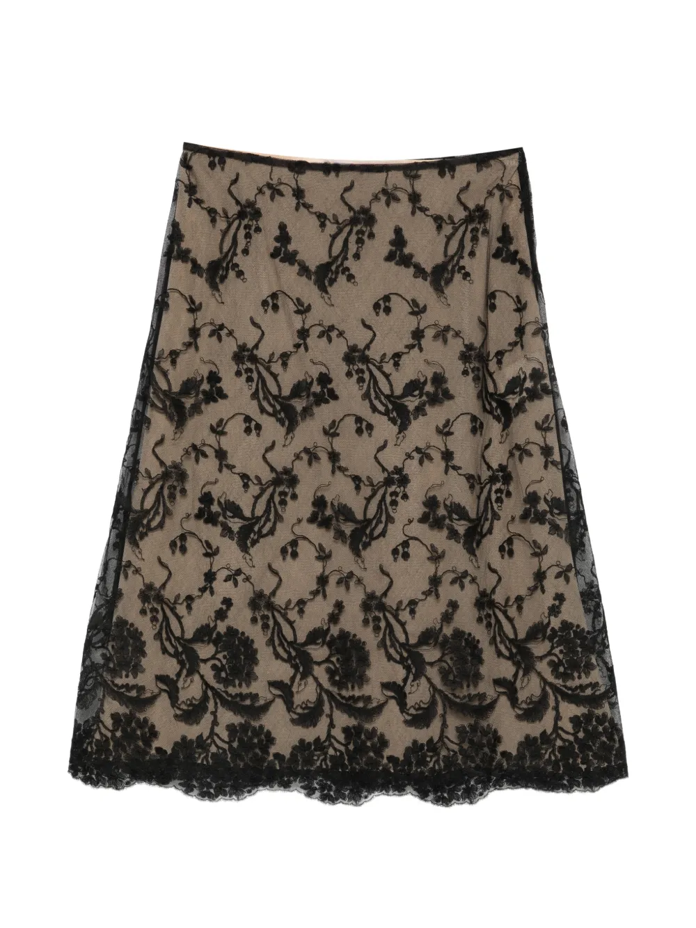 FENDI floral-lace midi skirt - Nero