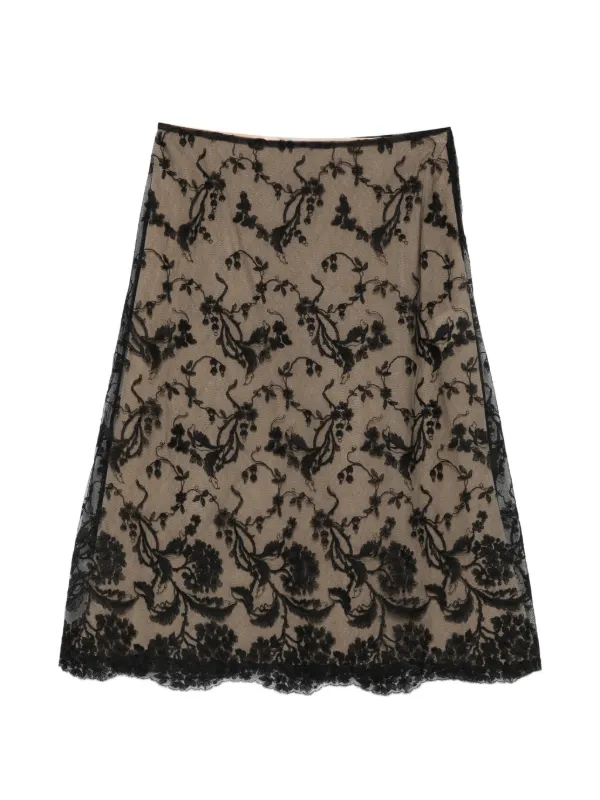 Fendi Floral-lace Midi Skirt in Black