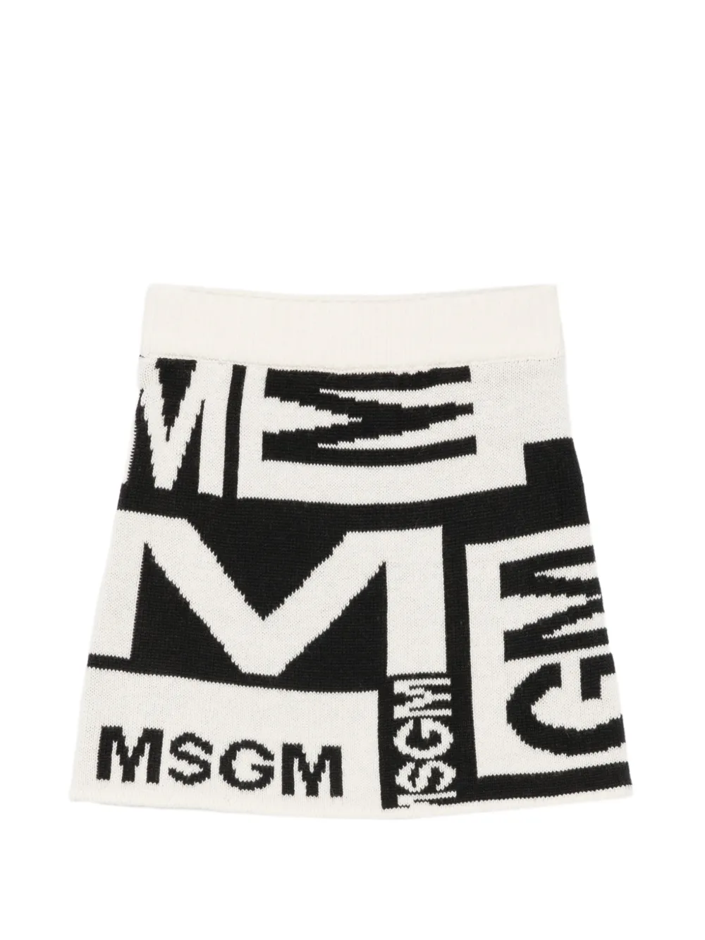 MSGM Kids logo-intarsia knitted skirt - Bianco