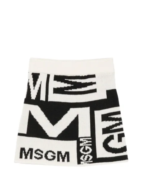 MSGM Kids logo-intarsia knitted skirt