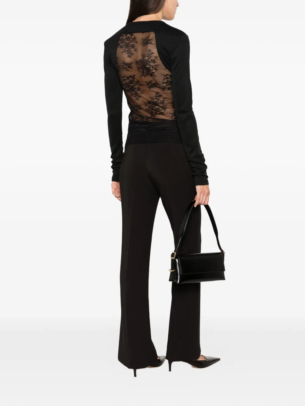 Imperial Lace-panel Long-sleeve T-shirt In Black