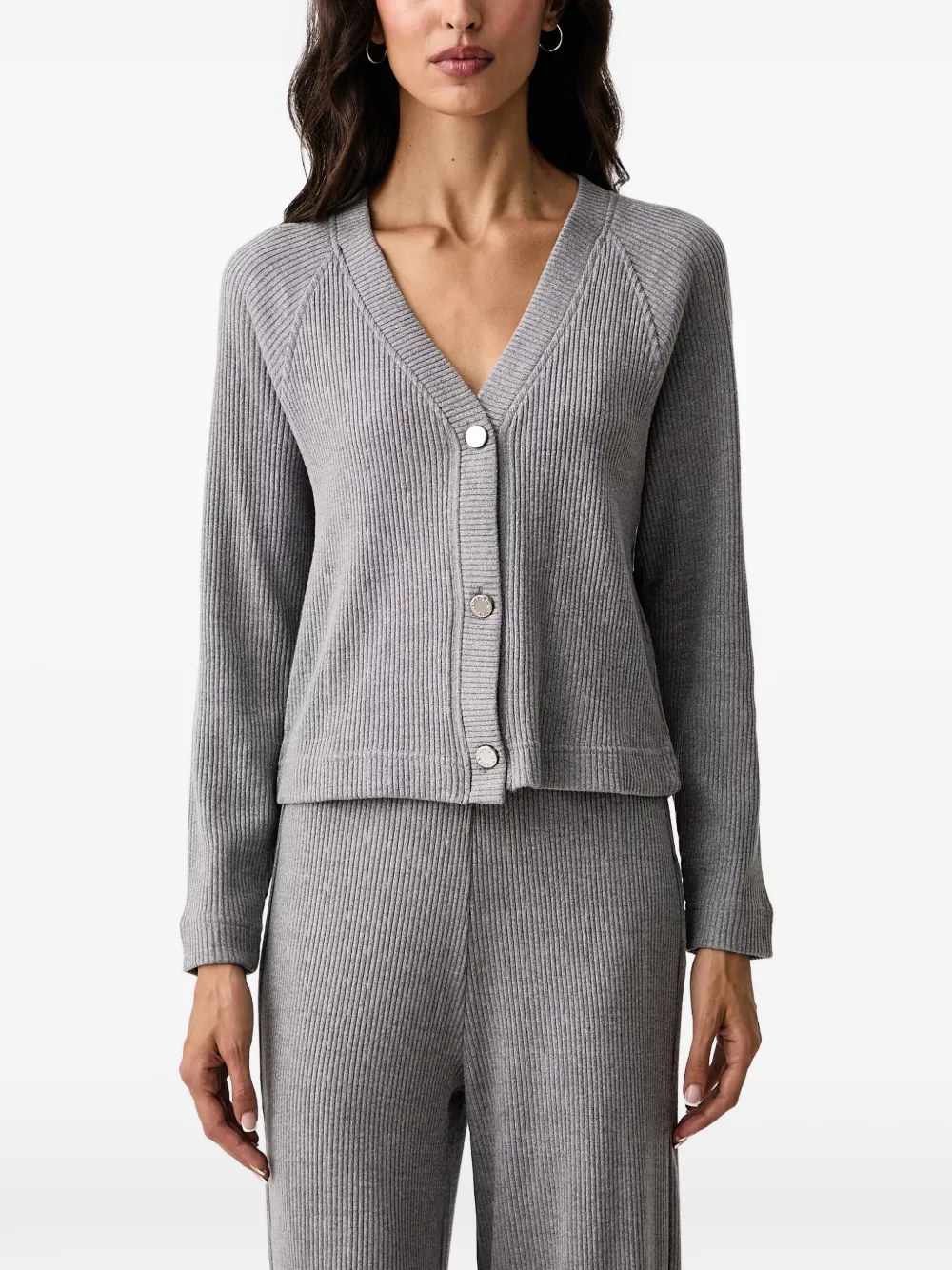 DKNY ribbed-knit raglan-sleeve cardigan - Grigio