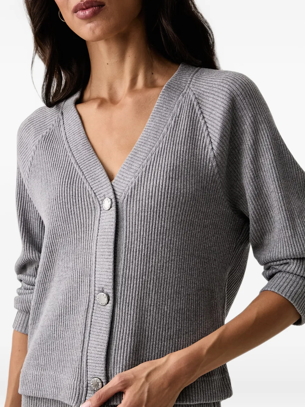 DKNY ribbed-knit raglan-sleeve cardigan Grijs