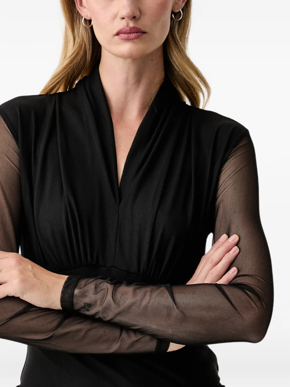 DKNY Blouse met mesh mouwen en ruches Zwart