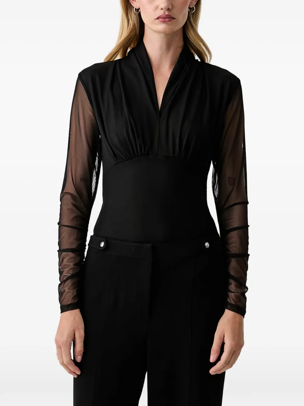 DKNY mesh-sleeve ruched-detail blouse