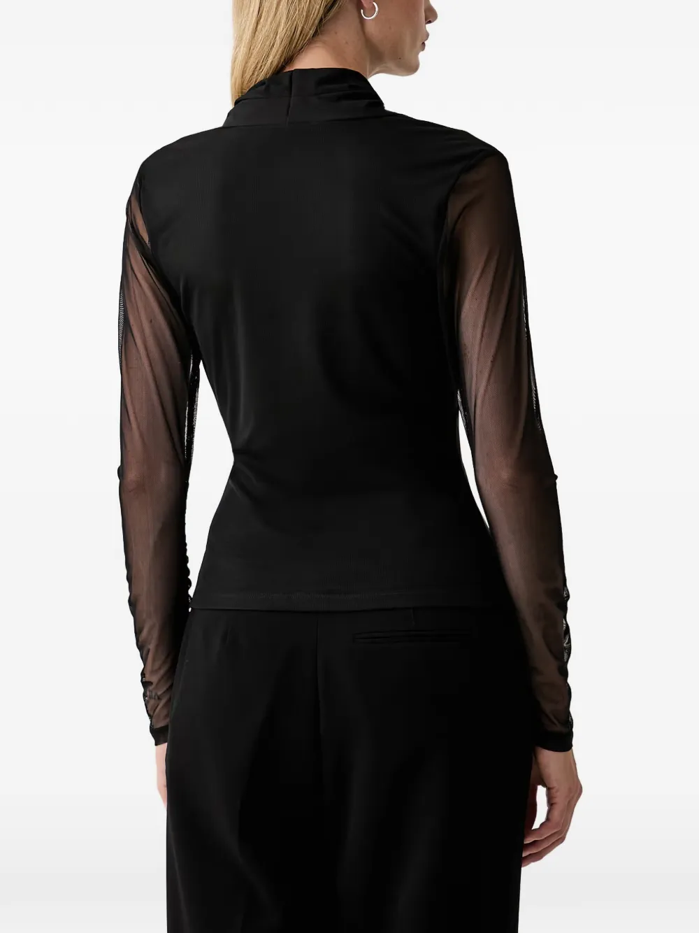 DKNY Blouse met mesh mouwen en ruches Zwart
