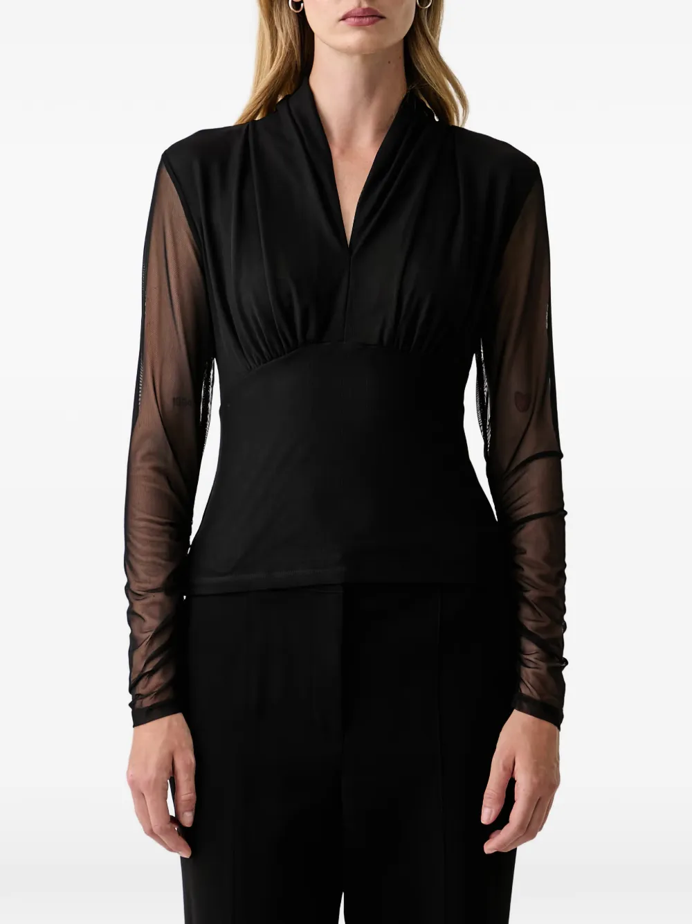 DKNY Blouse met mesh mouwen en ruches Zwart
