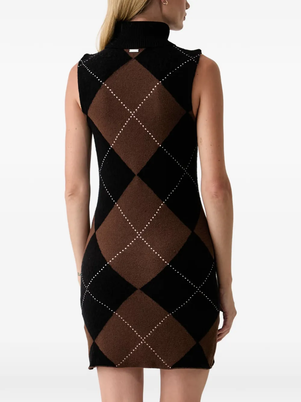 DKNY Mini-jurk met hoge hals en argyle-patroon Zwart