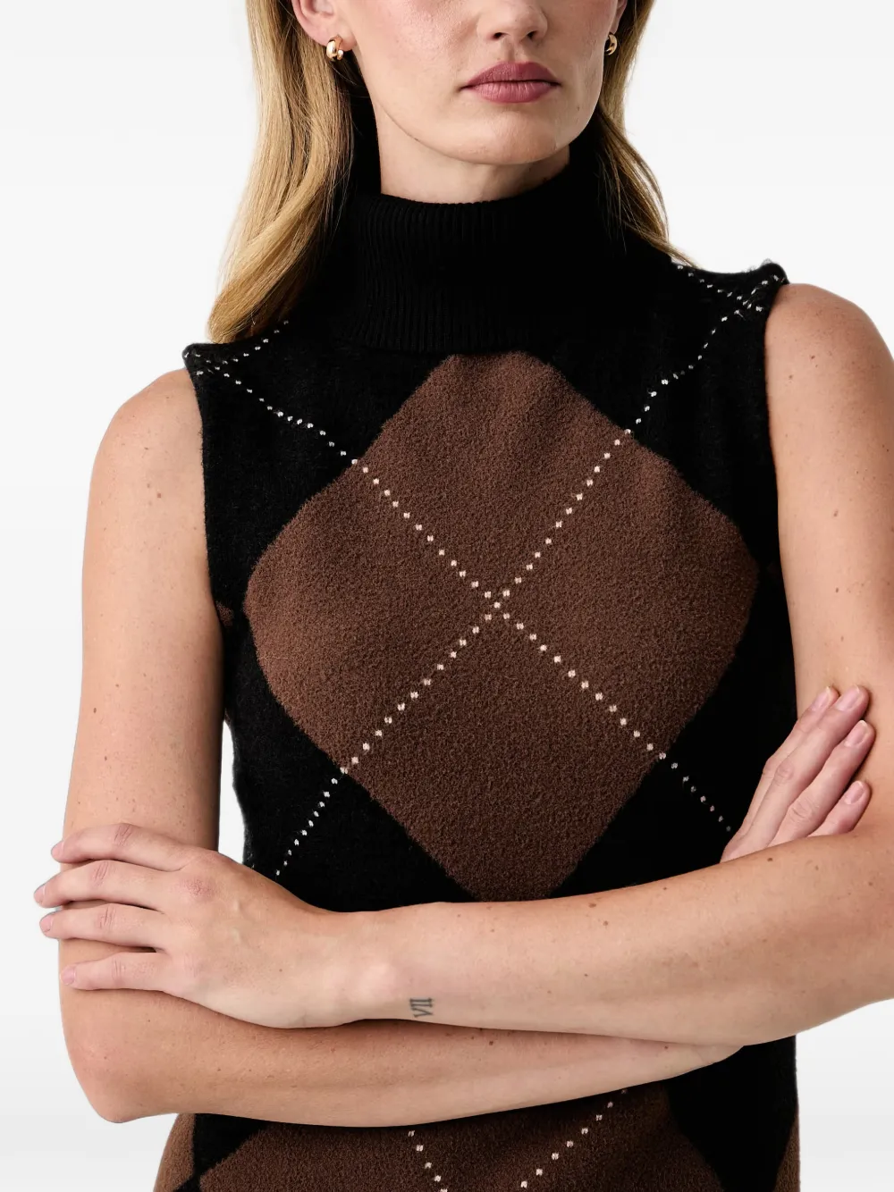 DKNY Mini-jurk met hoge hals en argyle-patroon Zwart