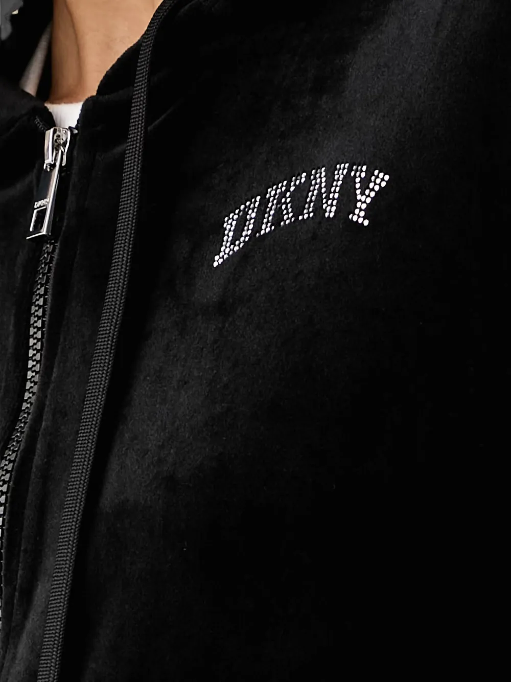 DKNY Varsity velours hoodie met stras-logo Zwart