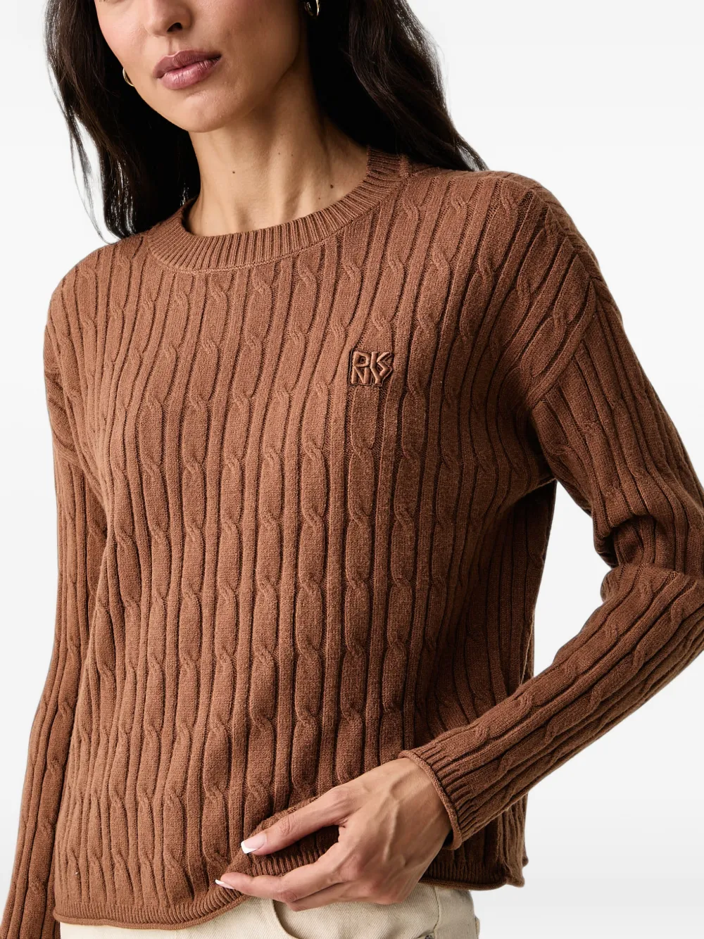 DKNY cable-knit logo-embroidered sweater Bruin