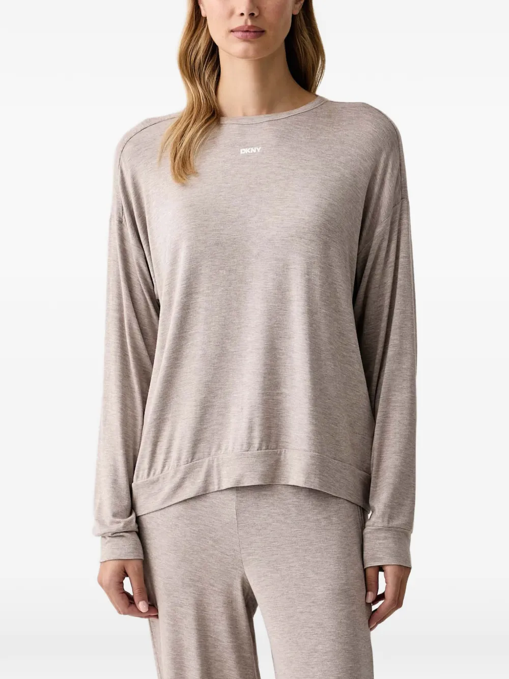 DKNY logo-print long-sleeve pajamas Beige