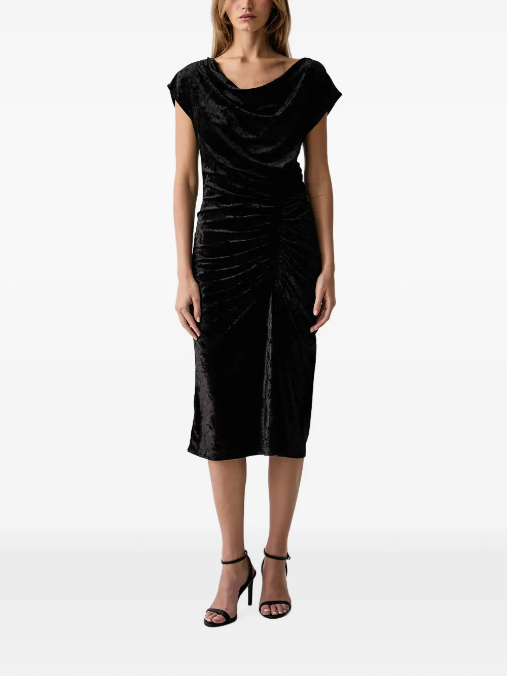 DKNY ruched crushed-velvet midi dress