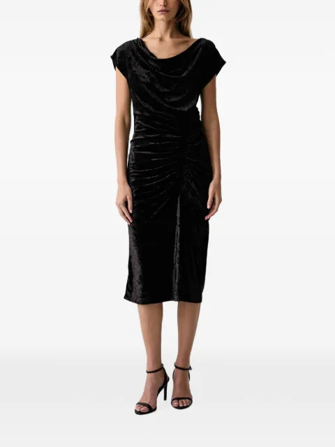 DKNY ruched crushed-velvet midi dress