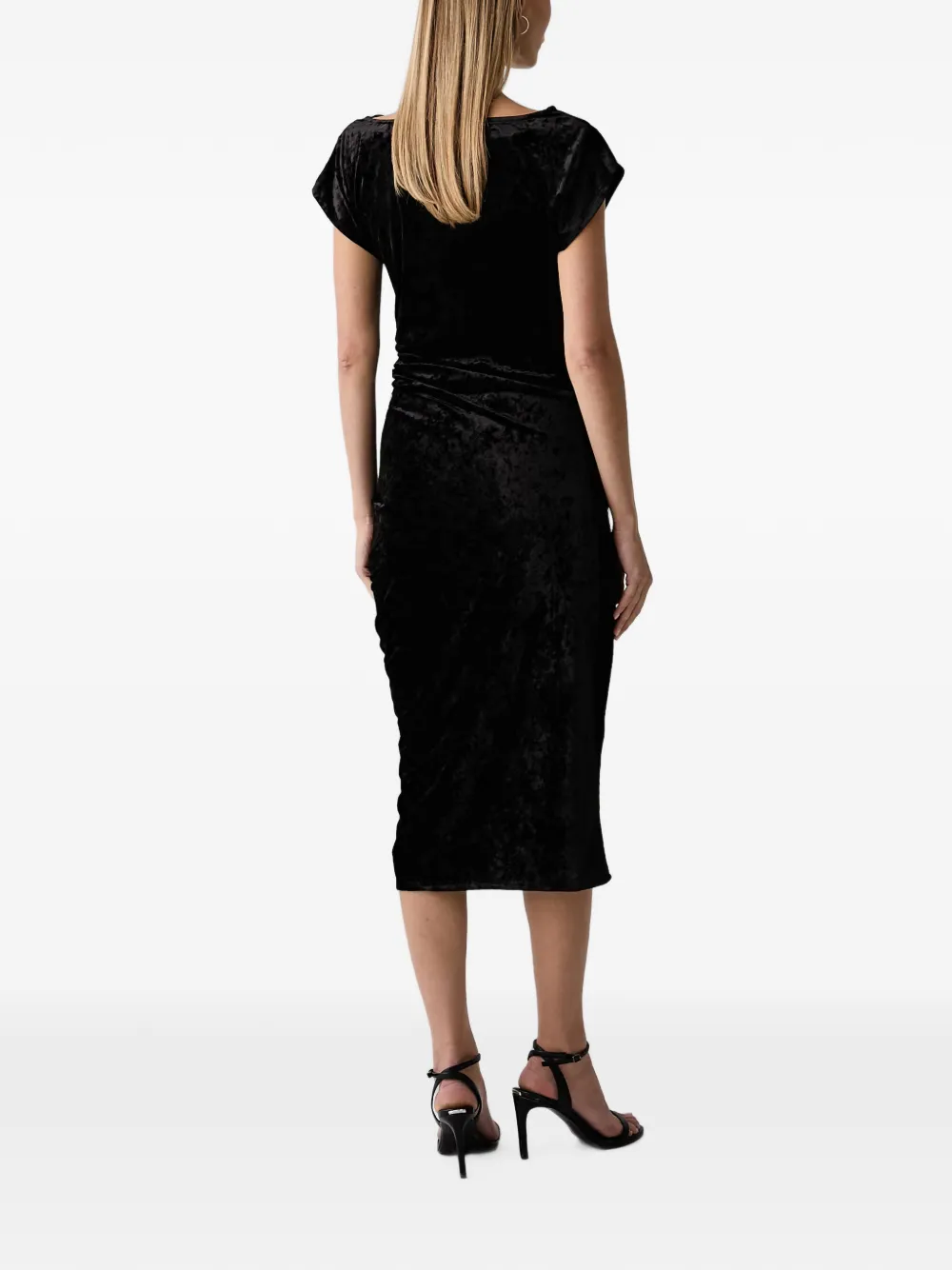 DKNY Gesmockte midi-jurk van geplet fluweel Zwart