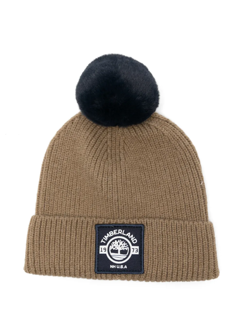 Timberland Kids pom-pom logo-patch beanie hat - Verde