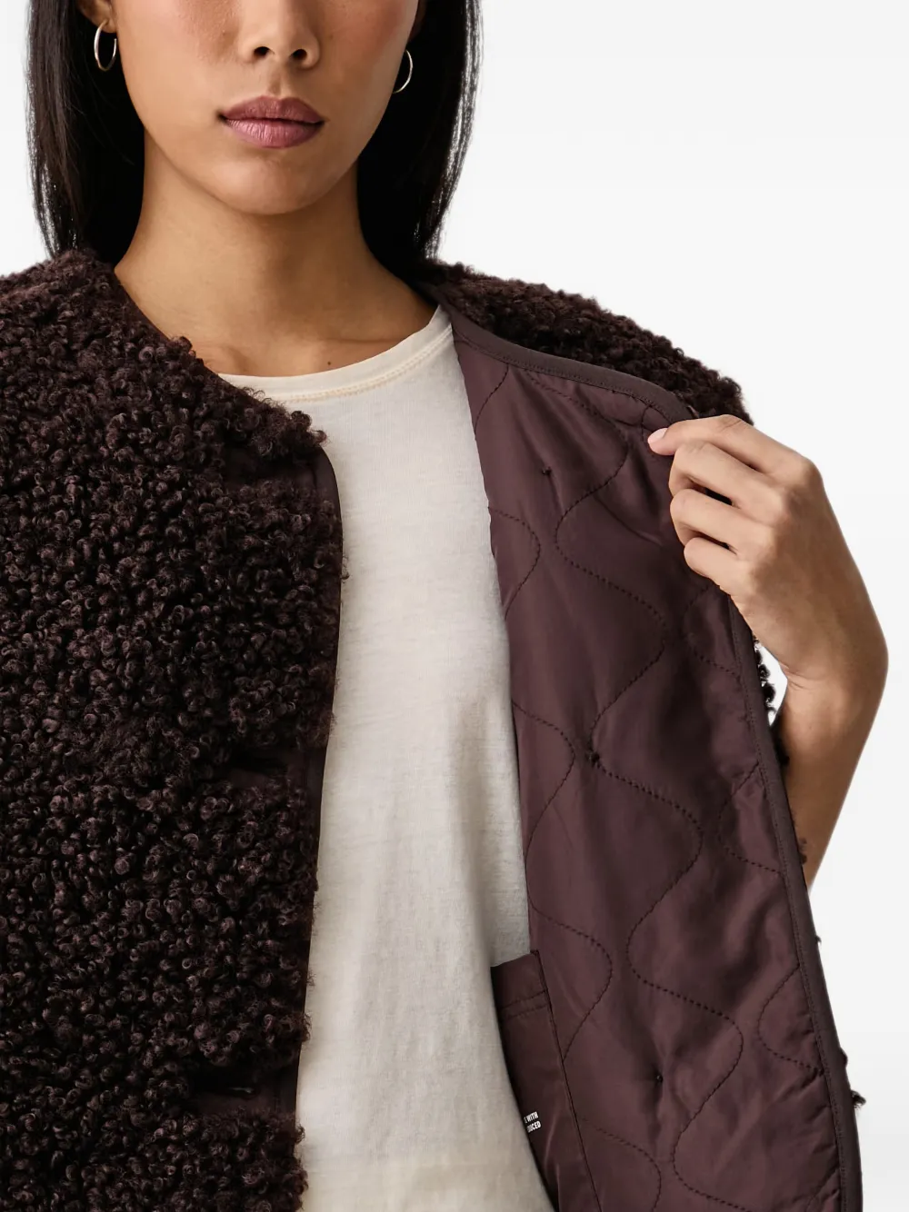 Marc O'Polo Gilet met bouclé-textuur Bruin