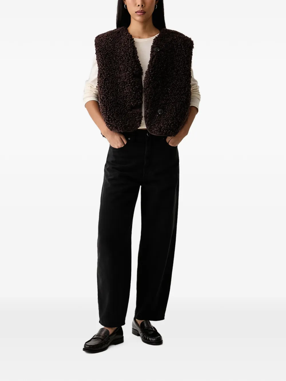 Marc O'Polo Gilet met bouclé-textuur Bruin