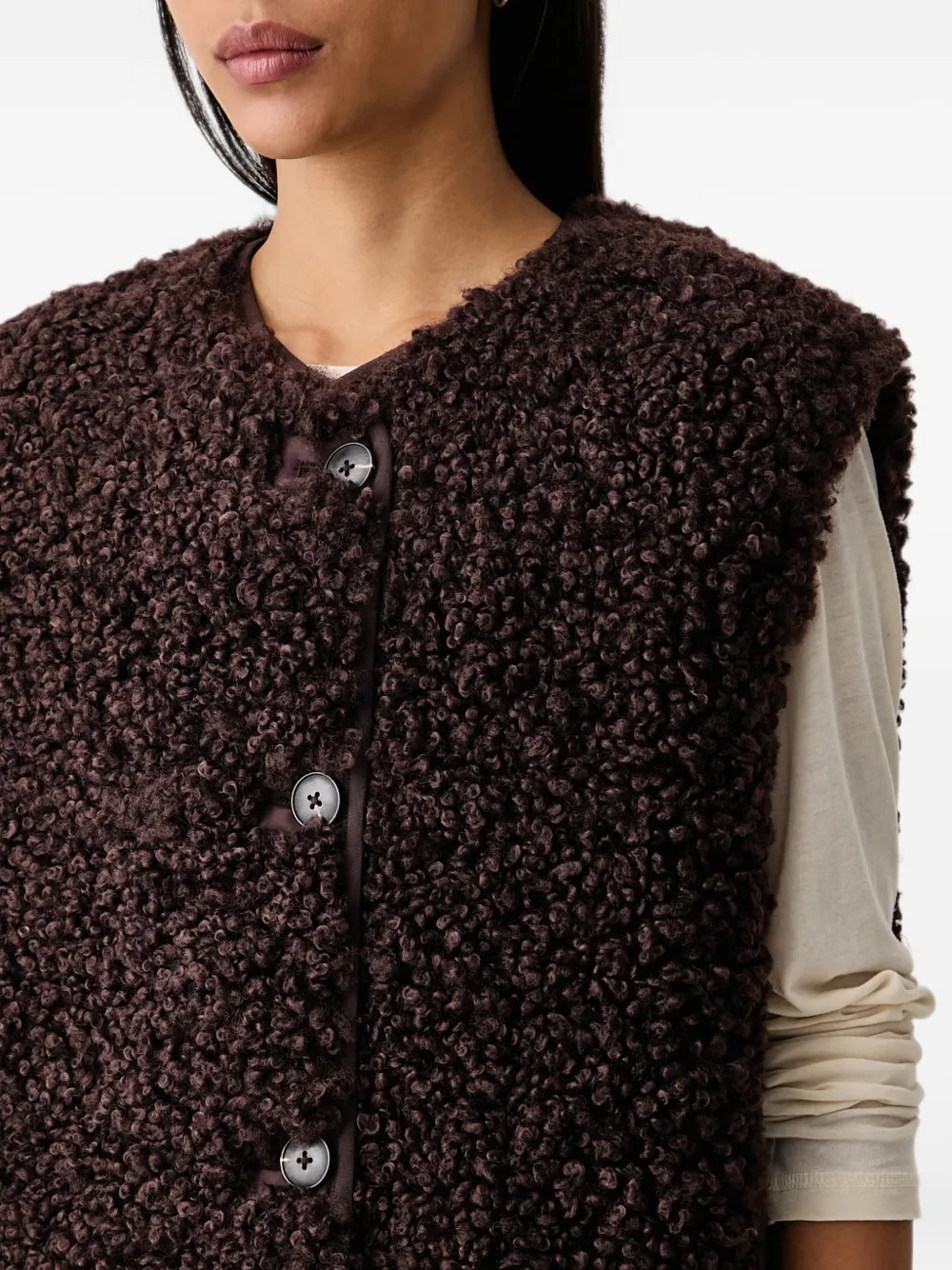 Marc O'Polo Gilet met bouclé-textuur Bruin