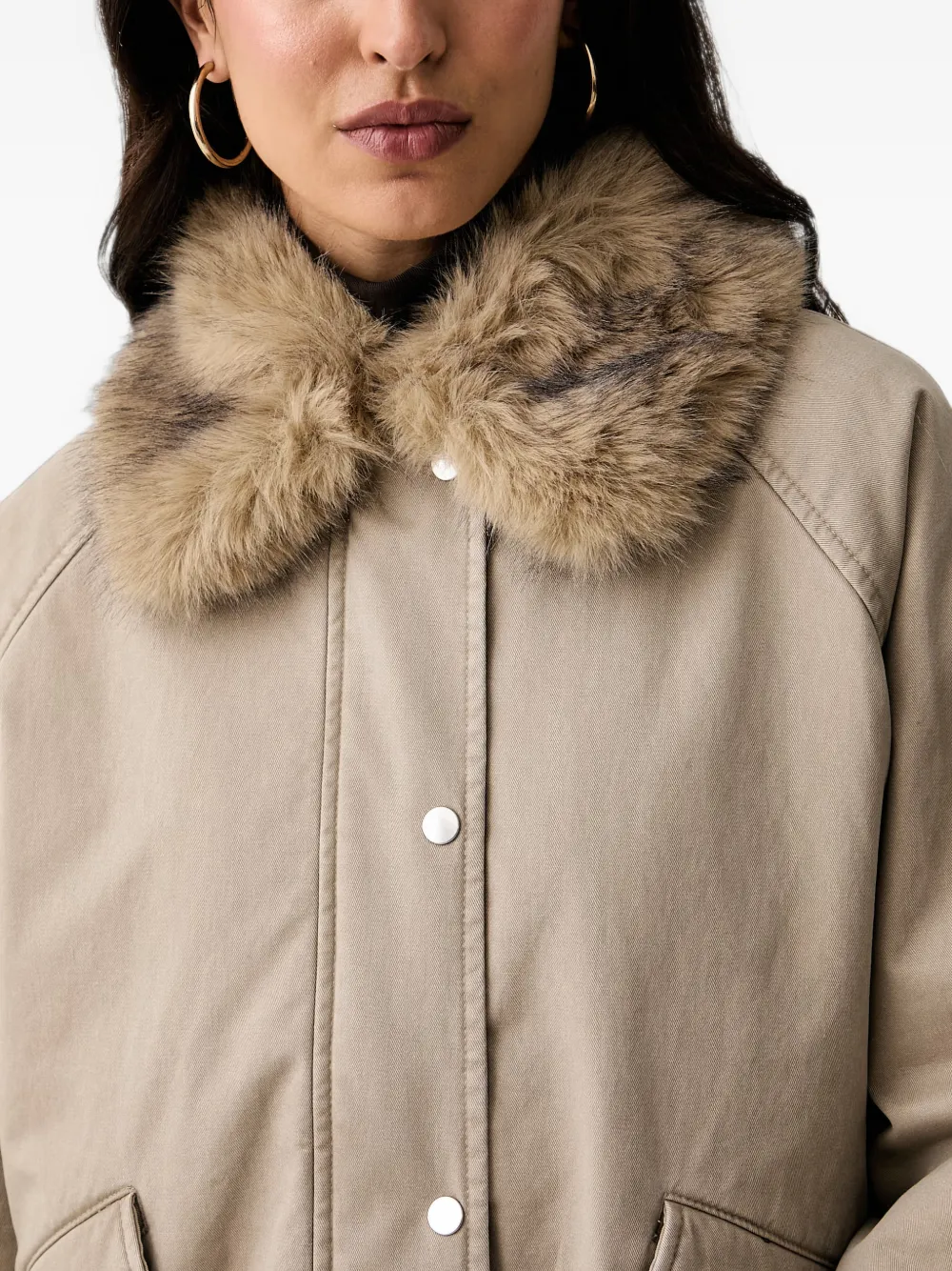 Marc O'Polo Jack met raglan mouwen en kraag van imitatiebont Beige
