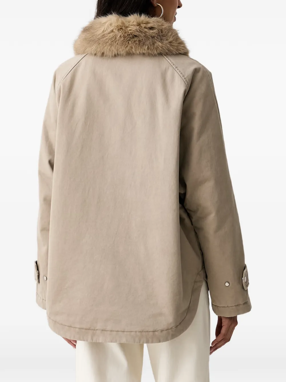 Marc O'Polo Jack met raglan mouwen en kraag van imitatiebont Beige