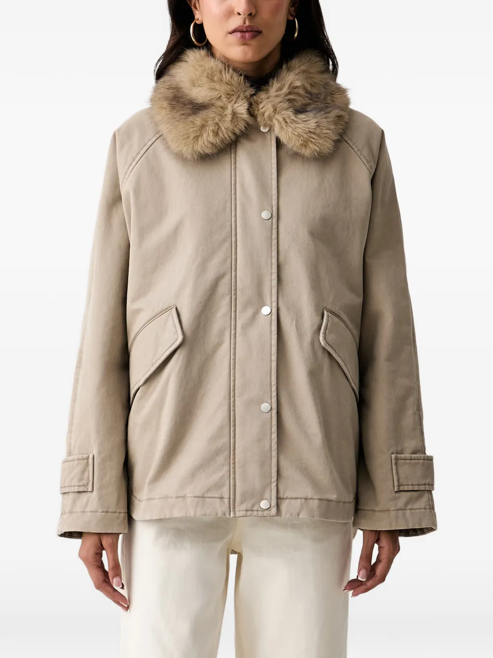 Marc O'Polo faux-fur collar raglan-sleeve jacket - Toni neutri