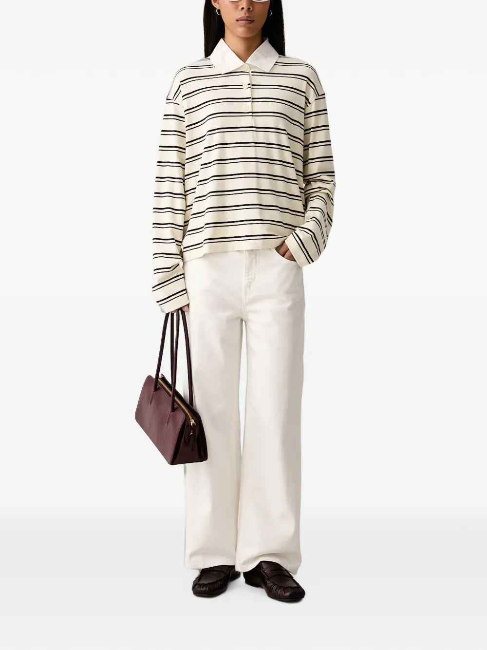 Marc O'Polo striped long-sleeve polo shirt Geel