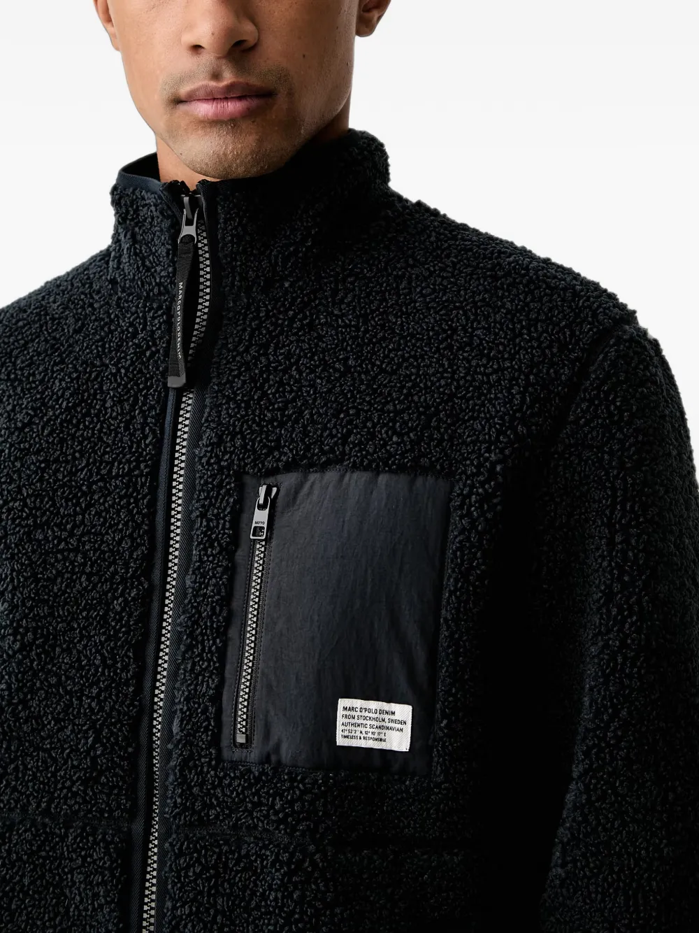 Marc O'Polo zip-up fleece sweater Blauw