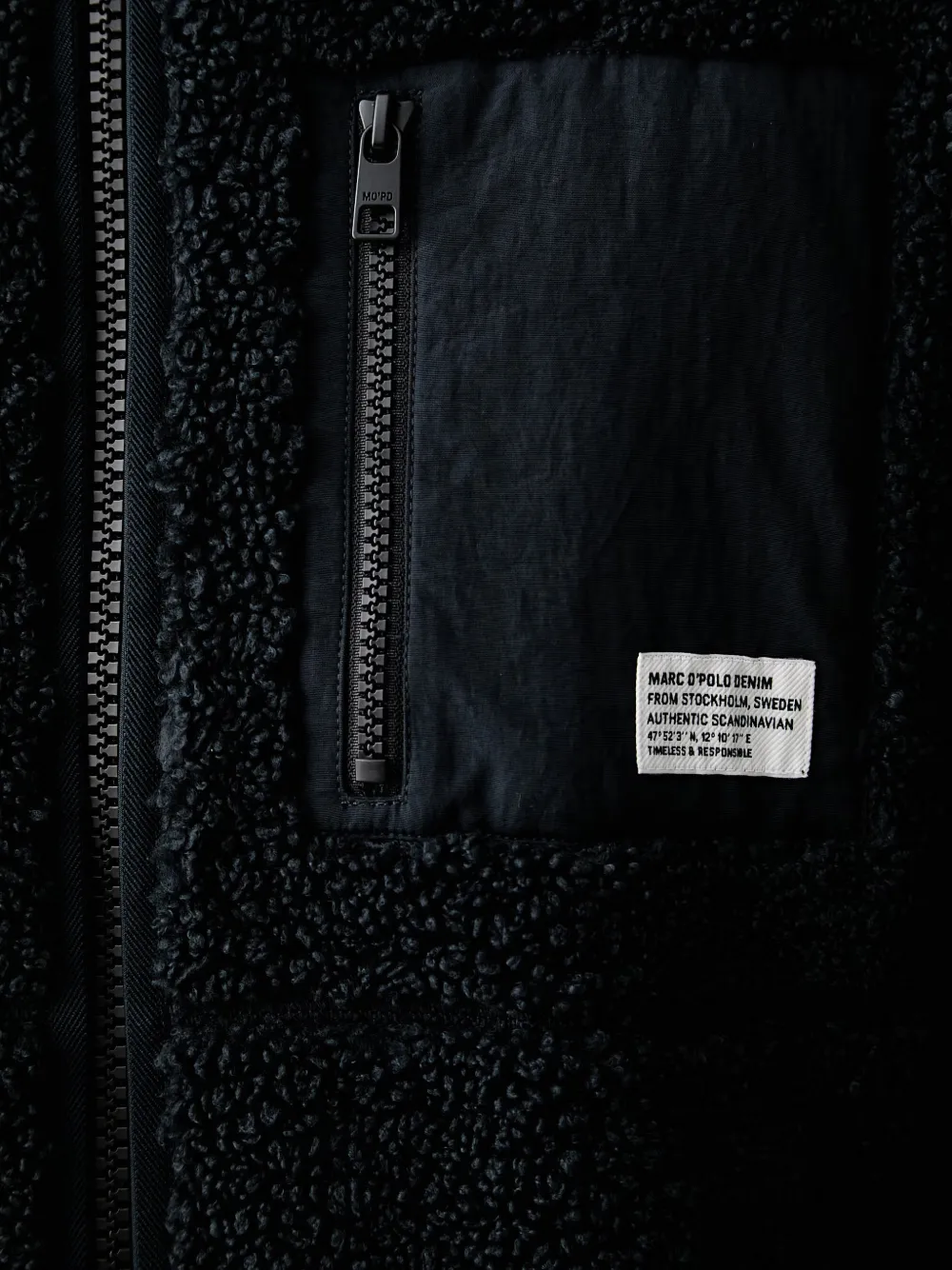 Marc O'Polo zip-up fleece sweater Blauw