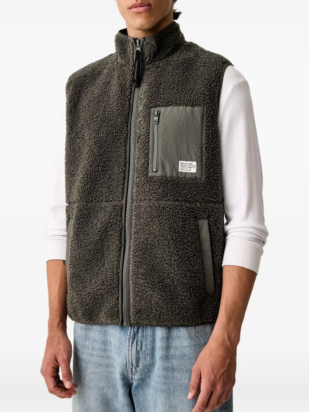 Marc O'Polo fleece zip-up gilet Groen