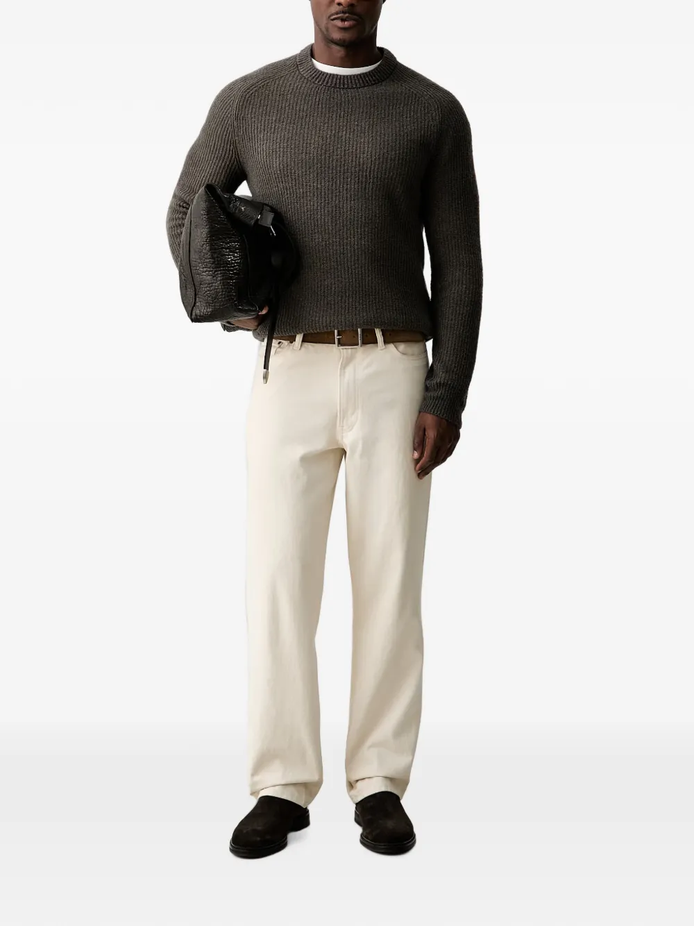 Marc O'Polo ribbed-knit raglan-sleeve sweater Groen