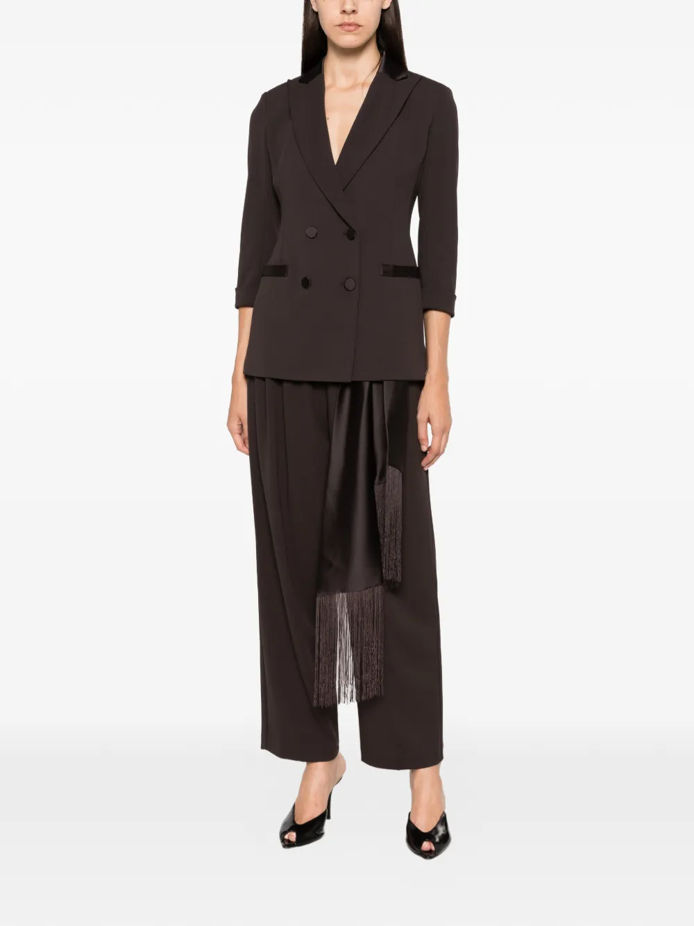 IMPERIAL Broek met franje en ceintuur Bruin