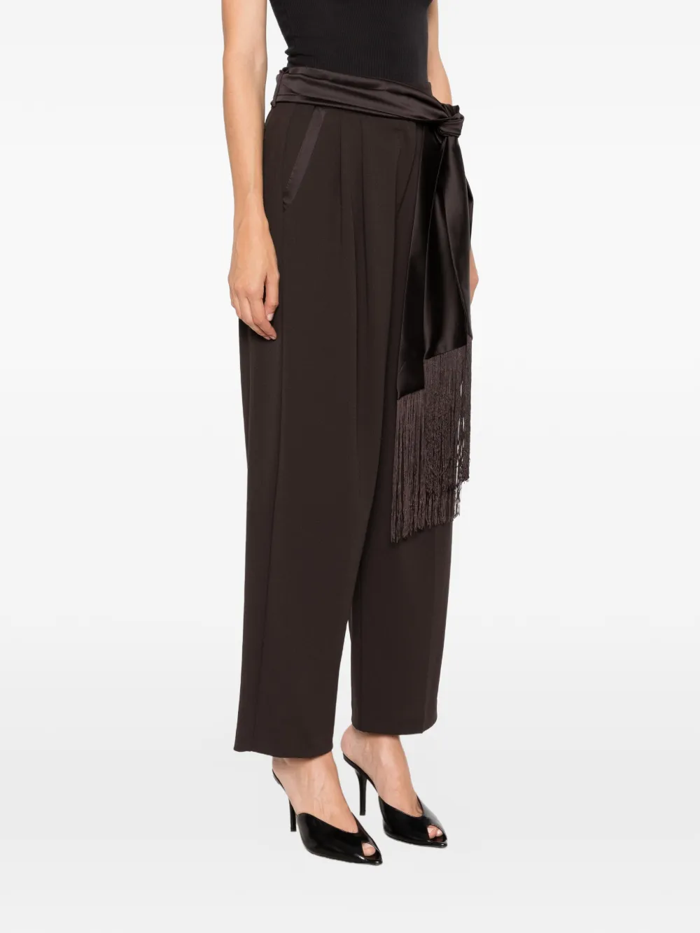 IMPERIAL Broek met franje en ceintuur Bruin