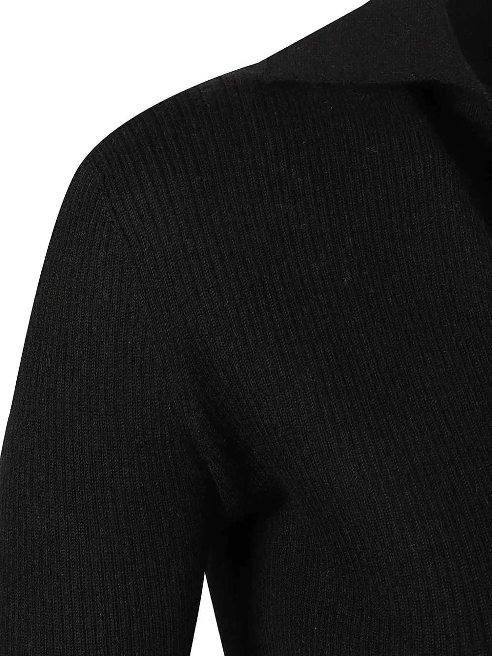 Max Mara ribbed-knit V-neck polo top Zwart