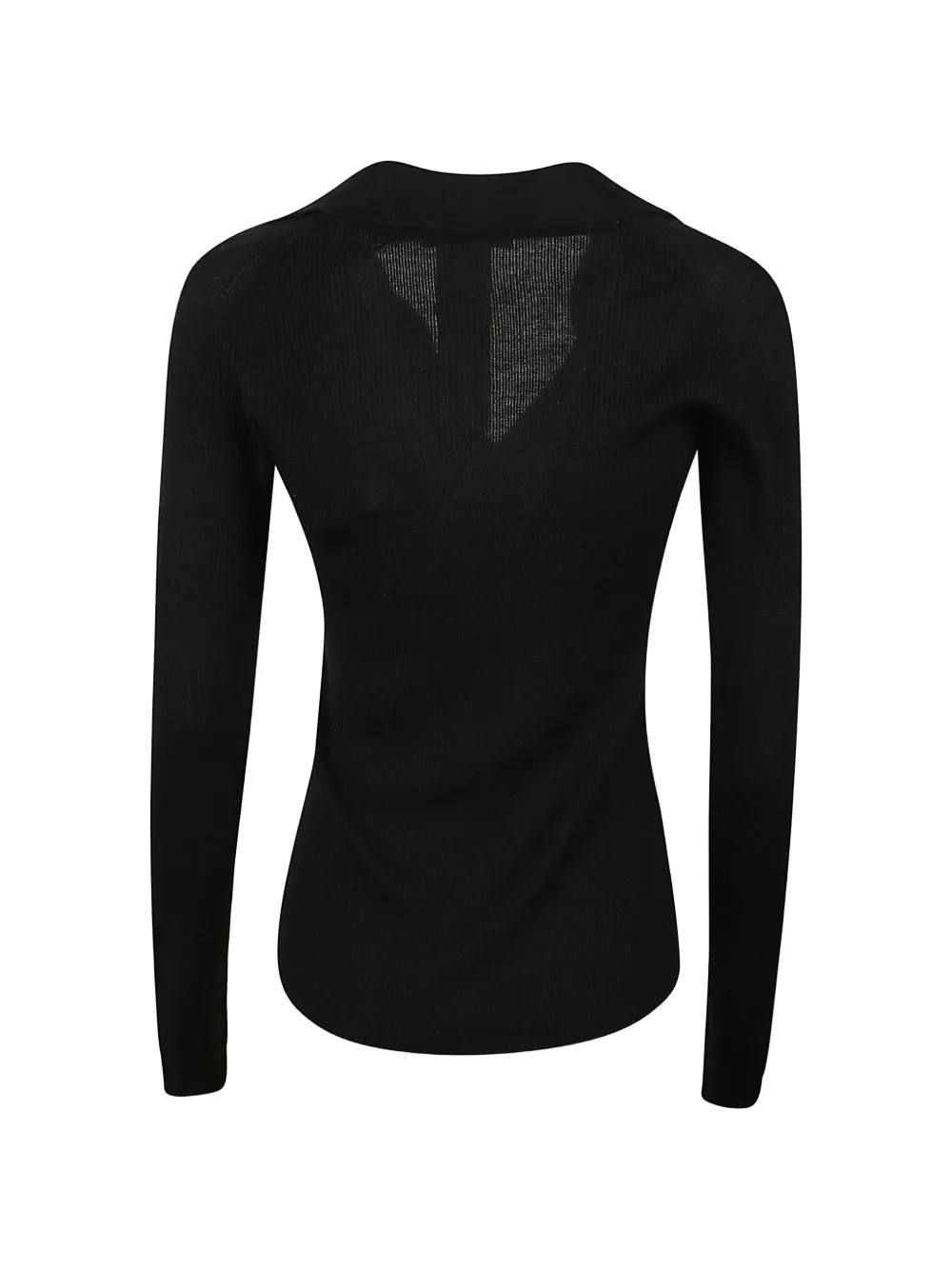 Max Mara ribbed-knit V-neck polo top Zwart